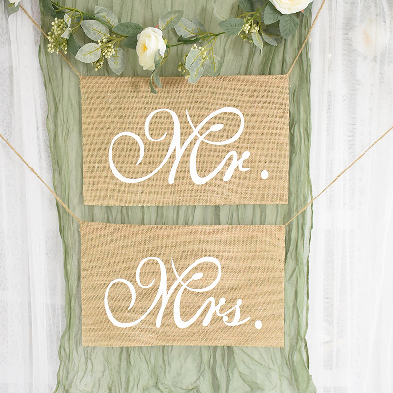 Wedding Supply Rentals - Wedding Mr Mrs Chair Banner Burlap