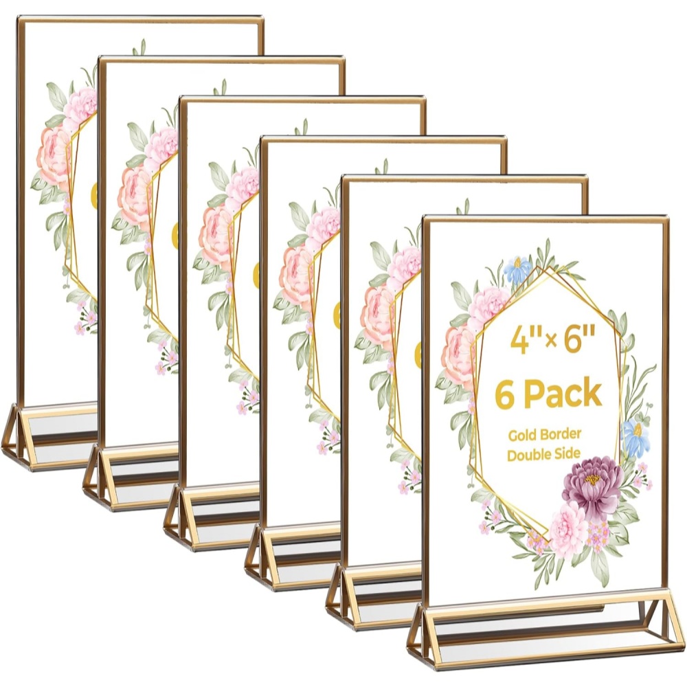 Table Number Gold - 6 Pack Acrylic Sign Holder 4x6