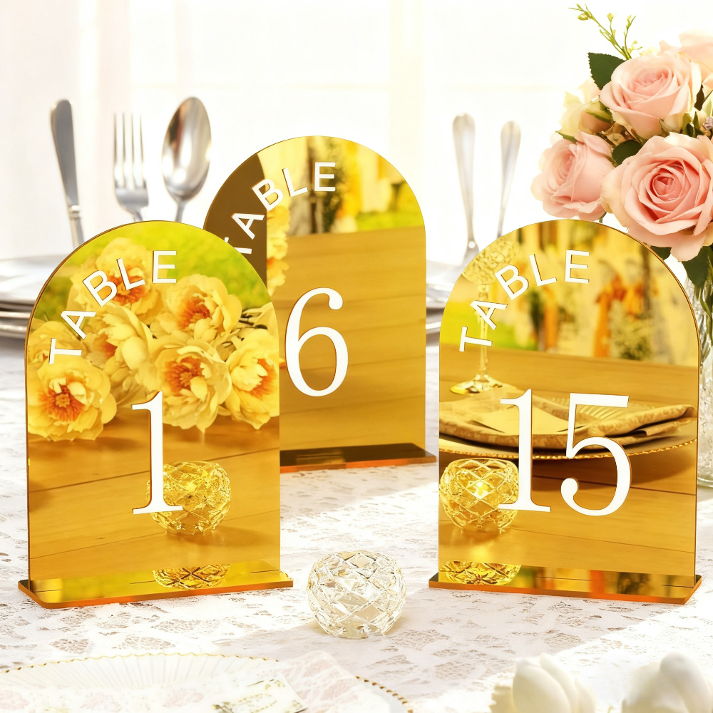 Table Number Gold - Gold Acrylic Wedding Table Numbers Mirrored