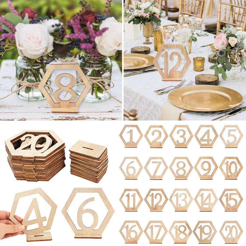 Wedding Supply Rentals - 10pcs Wooden Table Number Sign Hexagon