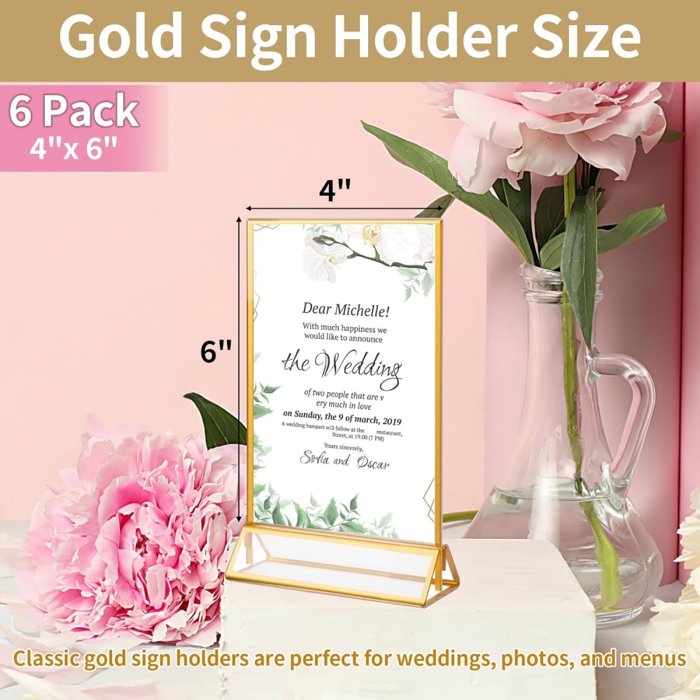 6 Pack Acrylic Sign Holder 4x6 - Table Number Gold recension och pris