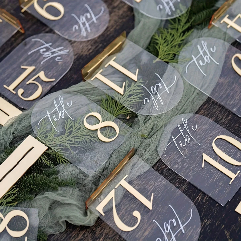 Custom 1 and 10pcs clear Acryl - Table Number Gold recension och pris