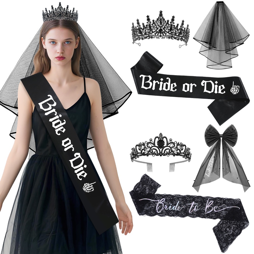 3pcs Gothic Black Bachelorette - Bride Tribe Sash recension och pris